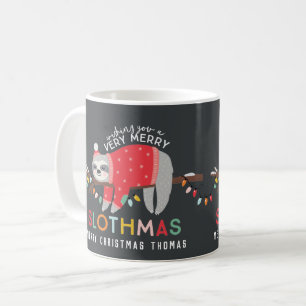 Christmas sloth bright colorful fun kids holiday coffee mug