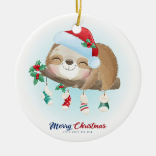Christmas Sloth Ceramic Ornament
