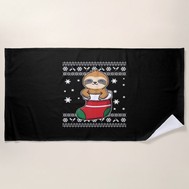 Christmas Sloth Classic T-Shirt Beach Towel (Front)