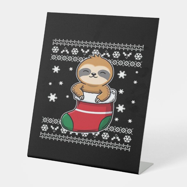 Christmas Sloth Classic T-Shirt Pedestal Sign (Front)