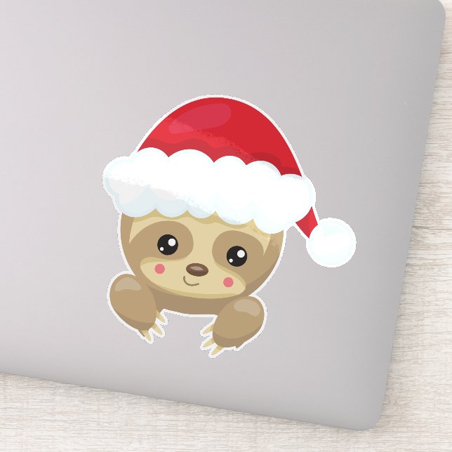 Christmas Sloth, Cute Sloth, Santa Hat, Xmas (Detail)