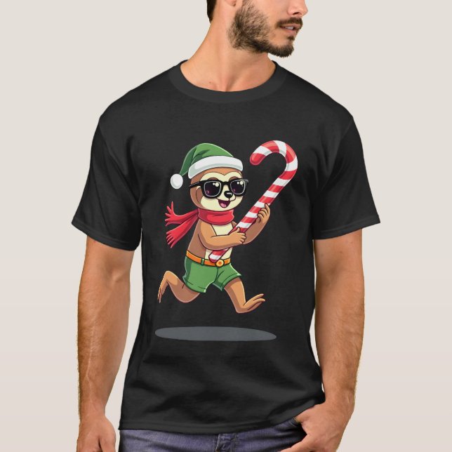 Christmas Sloth Elf Peppermint Candy Cane Shirt Gi (Front)