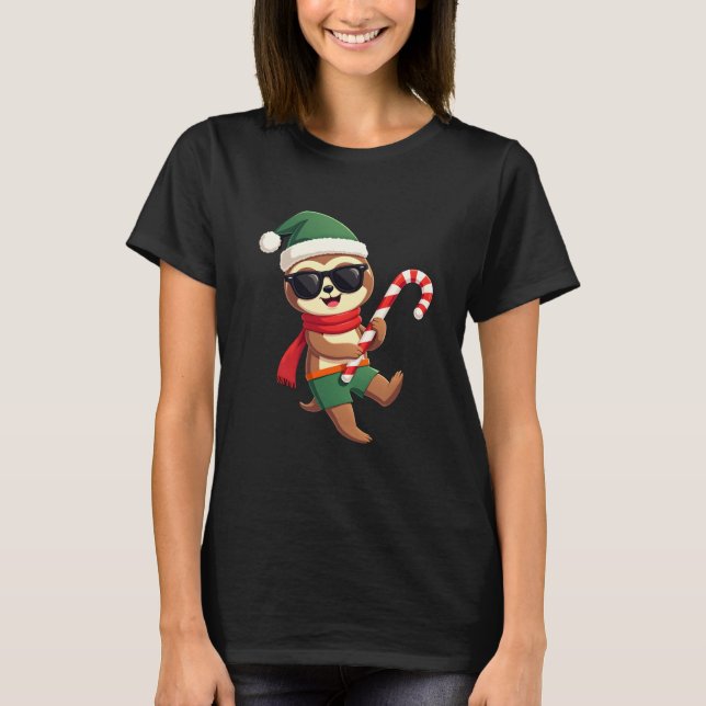 Christmas Sloth Elf Peppermint Candy Cane Shirt Gi (Front)