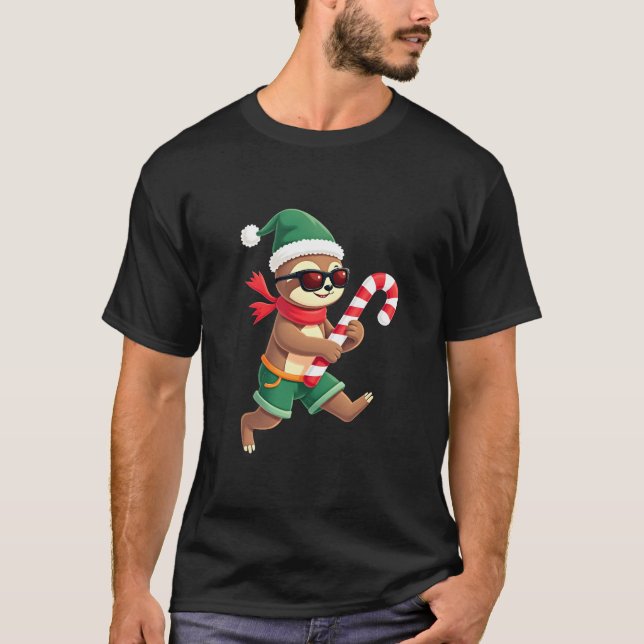 Christmas Sloth Elf Peppermint Candy Cane Shirt Gi (Front)