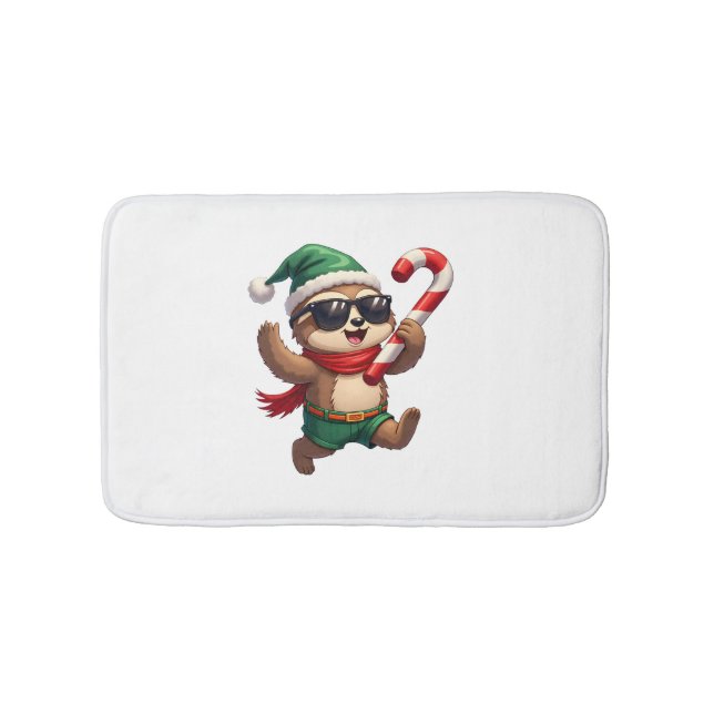 Christmas Sloth Elf Peppermint Candy Cane Shirt Gi Bath Mat (Front)