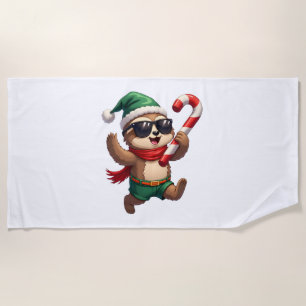 Christmas Sloth Elf Peppermint Candy Cane Shirt Gi Beach Towel