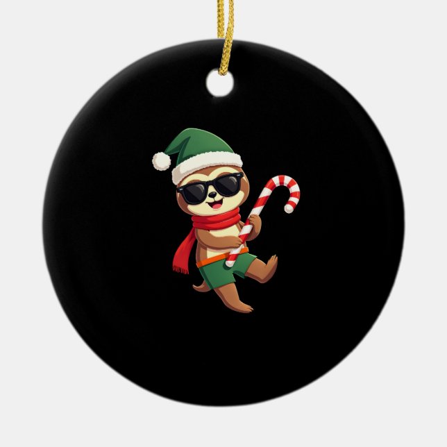 Christmas Sloth Elf Peppermint Candy Cane Shirt Gi Ceramic Ornament (Front)
