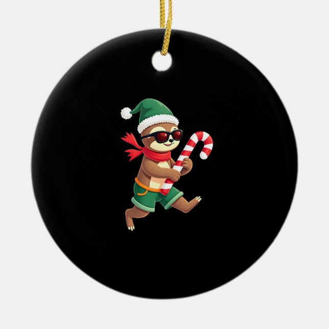 Christmas Sloth Elf Peppermint Candy Cane Shirt Gi Ceramic Ornament (Front)