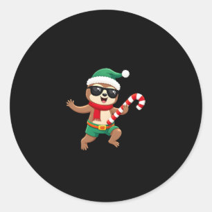 Christmas Sloth Elf Peppermint Candy Cane Shirt Gi Classic Round Sticker