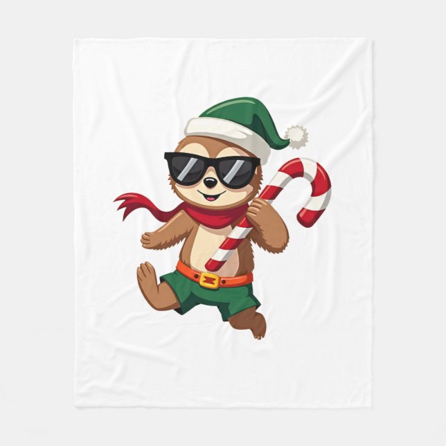 Christmas Sloth Elf Peppermint Candy Cane Shirt Gi Fleece Blanket (Front)