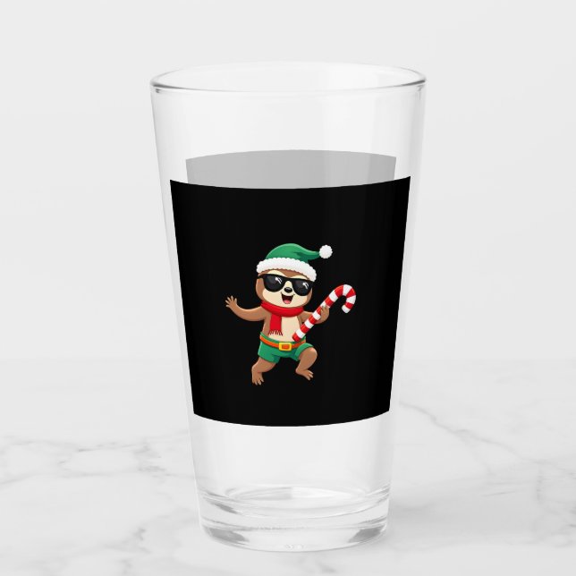 Christmas Sloth Elf Peppermint Candy Cane Shirt Gi Glass (Front)