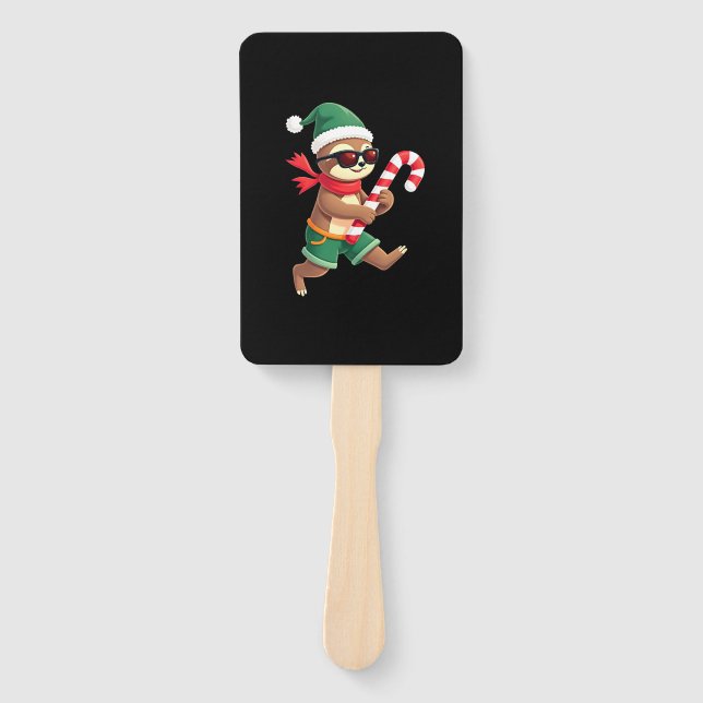 Christmas Sloth Elf Peppermint Candy Cane Shirt Gi Hand Fan (Front)