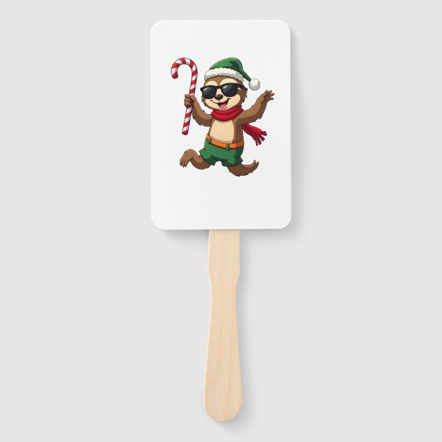 Christmas Sloth Elf Peppermint Candy Cane Shirt Gi Hand Fan (Front)
