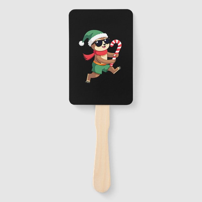 Christmas Sloth Elf Peppermint Candy Cane Shirt Gi Hand Fan (Front)