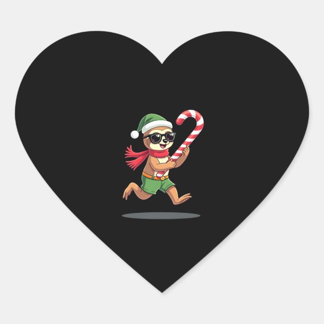 Christmas Sloth Elf Peppermint Candy Cane Shirt Gi Heart Sticker (Front)