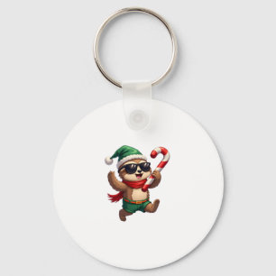 Christmas Sloth Elf Peppermint Candy Cane Shirt Gi Keychain