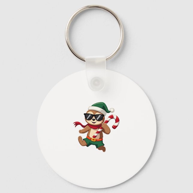 Christmas Sloth Elf Peppermint Candy Cane Shirt Gi Keychain (Front)