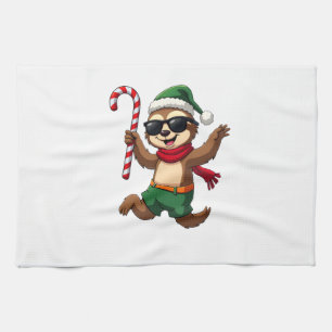 Christmas Sloth Elf Peppermint Candy Cane Shirt Gi Kitchen Towel