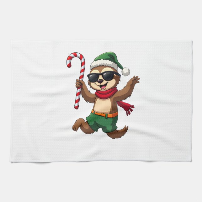 Christmas Sloth Elf Peppermint Candy Cane Shirt Gi Kitchen Towel (Horizontal)