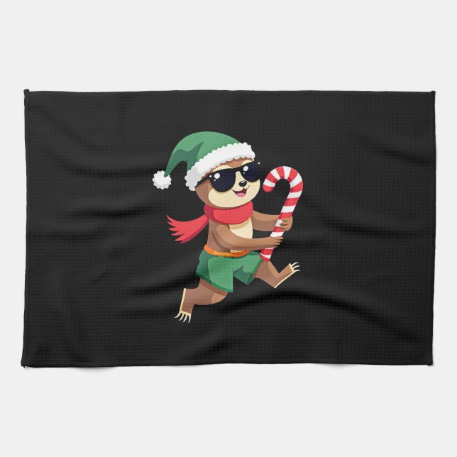 Christmas Sloth Elf Peppermint Candy Cane Shirt Gi Kitchen Towel (Horizontal)