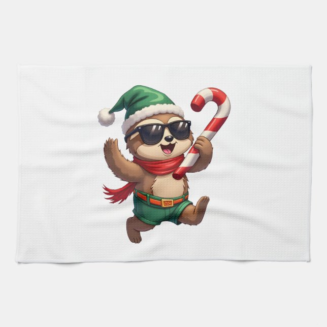 Christmas Sloth Elf Peppermint Candy Cane Shirt Gi Kitchen Towel (Horizontal)