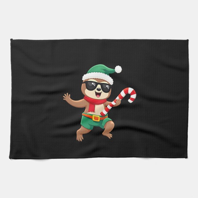 Christmas Sloth Elf Peppermint Candy Cane Shirt Gi Kitchen Towel (Horizontal)