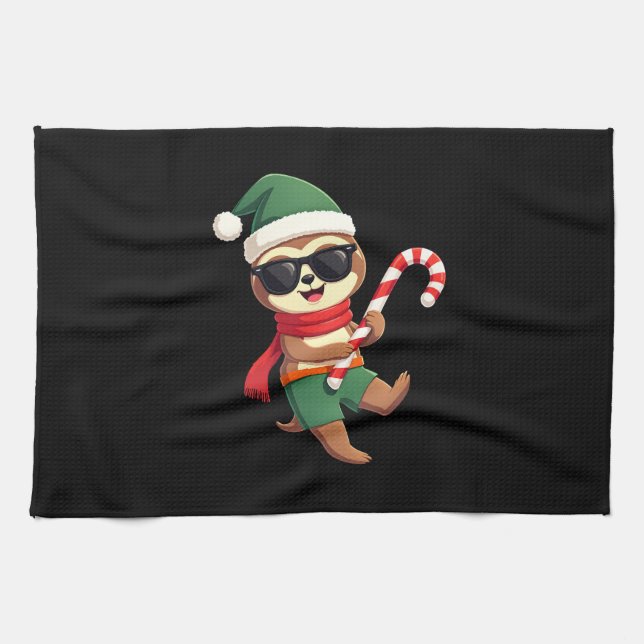Christmas Sloth Elf Peppermint Candy Cane Shirt Gi Kitchen Towel (Horizontal)