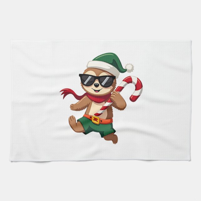 Christmas Sloth Elf Peppermint Candy Cane Shirt Gi Kitchen Towel (Horizontal)
