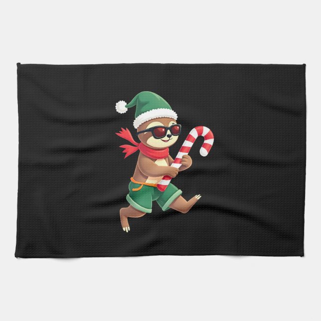 Christmas Sloth Elf Peppermint Candy Cane Shirt Gi Kitchen Towel (Horizontal)