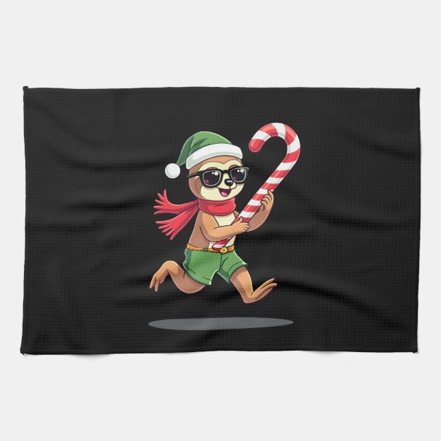 Christmas Sloth Elf Peppermint Candy Cane Shirt Gi Kitchen Towel (Horizontal)