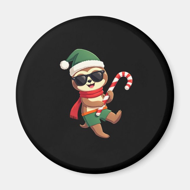 Christmas Sloth Elf Peppermint Candy Cane Shirt Gi Magnet (Front)