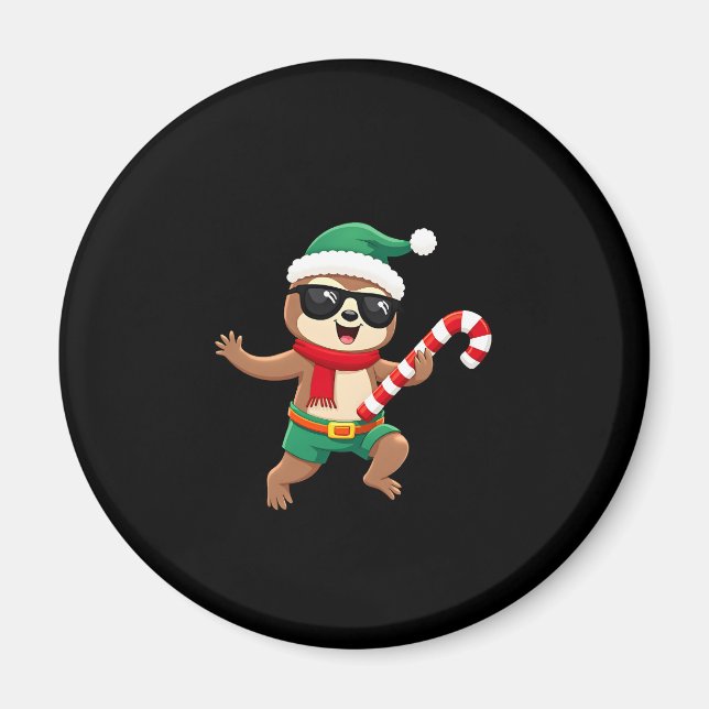 Christmas Sloth Elf Peppermint Candy Cane Shirt Gi Magnet (Front)
