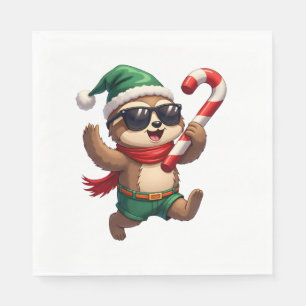 Christmas Sloth Elf Peppermint Candy Cane Shirt Gi Napkin