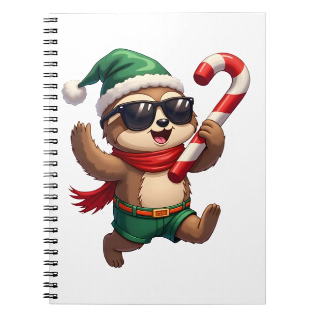 Christmas Sloth Elf Peppermint Candy Cane Shirt Gi Notebook (Front)