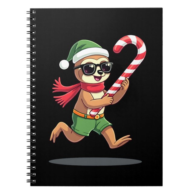 Christmas Sloth Elf Peppermint Candy Cane Shirt Gi Notebook (Front)