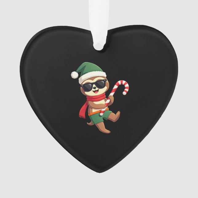 Christmas Sloth Elf Peppermint Candy Cane Shirt Gi Ornament (Front)