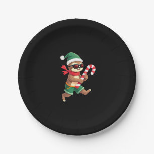 Christmas Sloth Elf Peppermint Candy Cane Shirt Gi Paper Plate