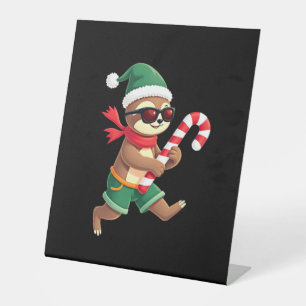 Christmas Sloth Elf Peppermint Candy Cane Shirt Gi Pedestal Sign