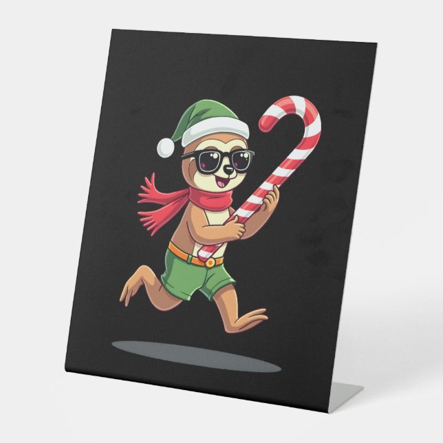 Christmas Sloth Elf Peppermint Candy Cane Shirt Gi Pedestal Sign (Front)