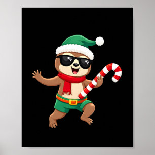 Christmas Sloth Elf Peppermint Candy Cane Shirt Gi Poster