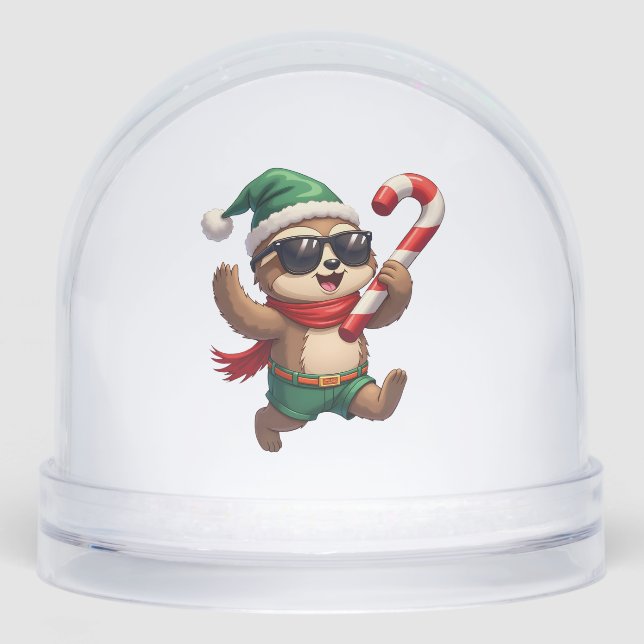 Christmas Sloth Elf Peppermint Candy Cane Shirt Gi Snowglobe (Front)