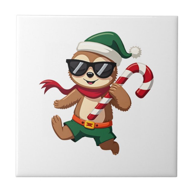 Christmas Sloth Elf Peppermint Candy Cane Shirt Gi Tile (Front)