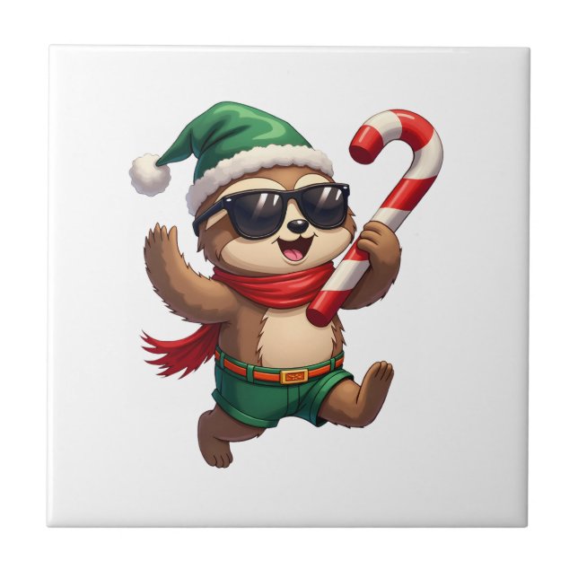 Christmas Sloth Elf Peppermint Candy Cane Shirt Gi Tile (Front)