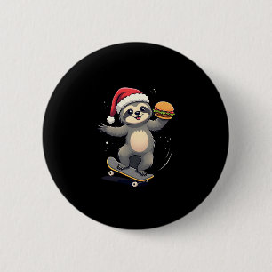 CHRISTMAS SLOTH Funny Christmas Skateboard Sloth ( 2 Inch Round Button