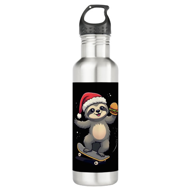 CHRISTMAS SLOTH Funny Christmas Skateboard Sloth ( 710 Ml Water Bottle (Front)