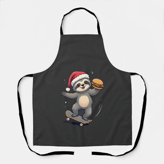 CHRISTMAS SLOTH Funny Christmas Skateboard Sloth ( Apron (Front)