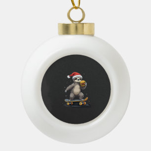 CHRISTMAS SLOTH Funny Christmas Skateboard Sloth Ceramic Ball Christmas Ornament