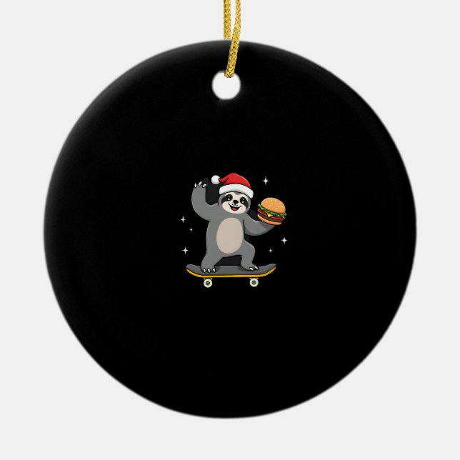 CHRISTMAS SLOTH Funny Christmas Skateboard Sloth ( Ceramic Ornament (Front)
