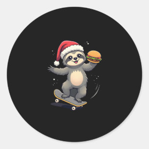 CHRISTMAS SLOTH Funny Christmas Skateboard Sloth ( Classic Round Sticker