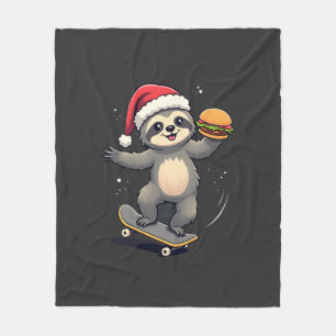 CHRISTMAS SLOTH Funny Christmas Skateboard Sloth ( Fleece Blanket